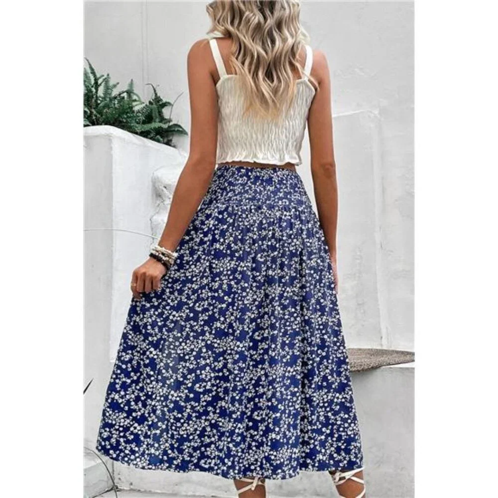 Perfee Ditsy Floral Slit High Waist Skirt